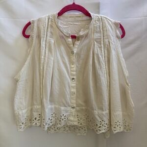 Stitch + Feather Cotton Eyelet Crochet Cropped Tank Top M Beige Boho Cottagcore